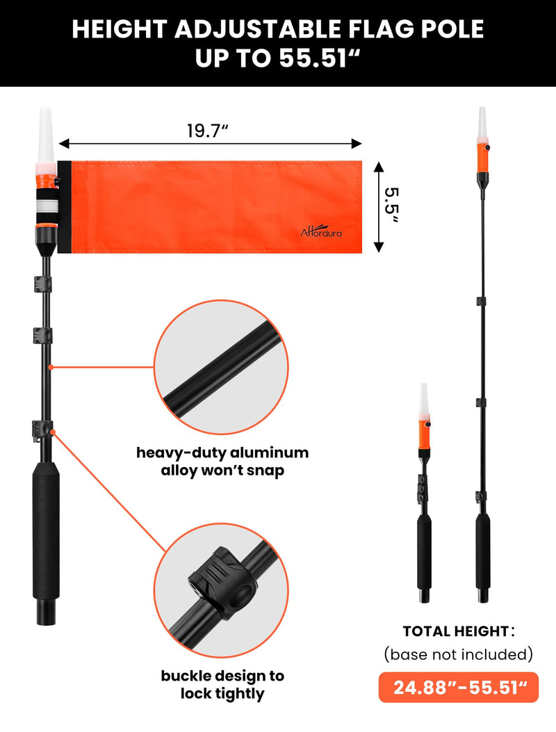 Affordura Kayak Lights with Orange Flag Pole Kit 55.5" Height White LED 360 Light Battery Powered Boat Navigation Lights for Night Kayak Fishing and Paddling, Perfect Kayak Accessories Gadgets