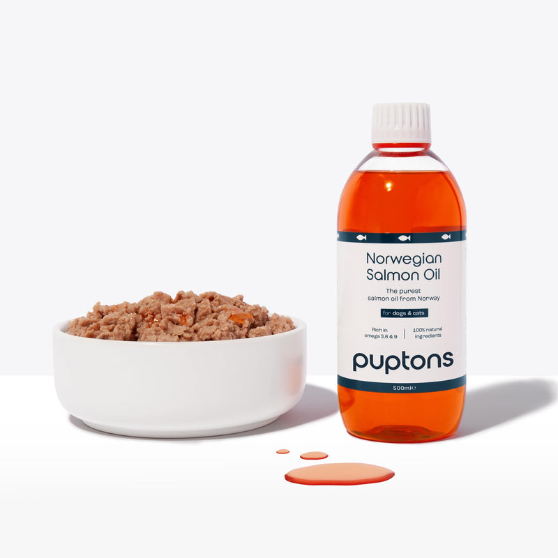 Puptons Norwegian Salmon Oil for Dogs & Cats | 500ml, Contains 21 Omega Fatty Acids | Fish Oil Supplement for Glossy Coat, Immune Support, Itchy Skin, Softer Paws, Joint & Brain Health | 500ml 500ml (without pump)