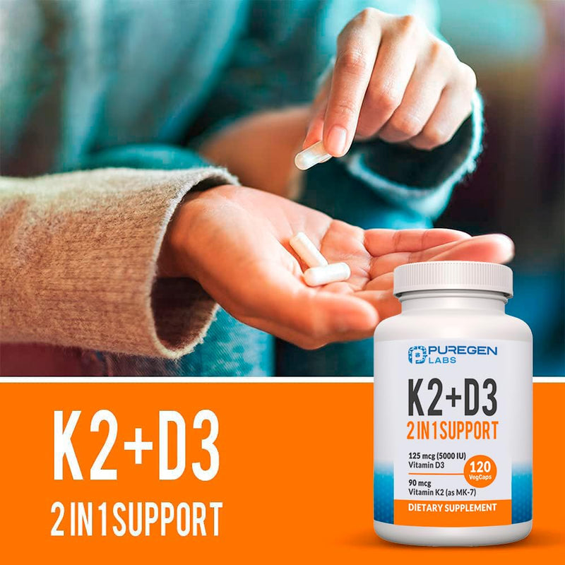 2 in 1 High Potency Formula 90mcg Vitamin K2 (MK7) and 5000 IU Vitamin D3 Supplement I Non-GMO Formula, Easy to Swallow Vitamin D & K Complex, 120 Capsules I 4-Month Supply 120 Count (Pack of 1)
