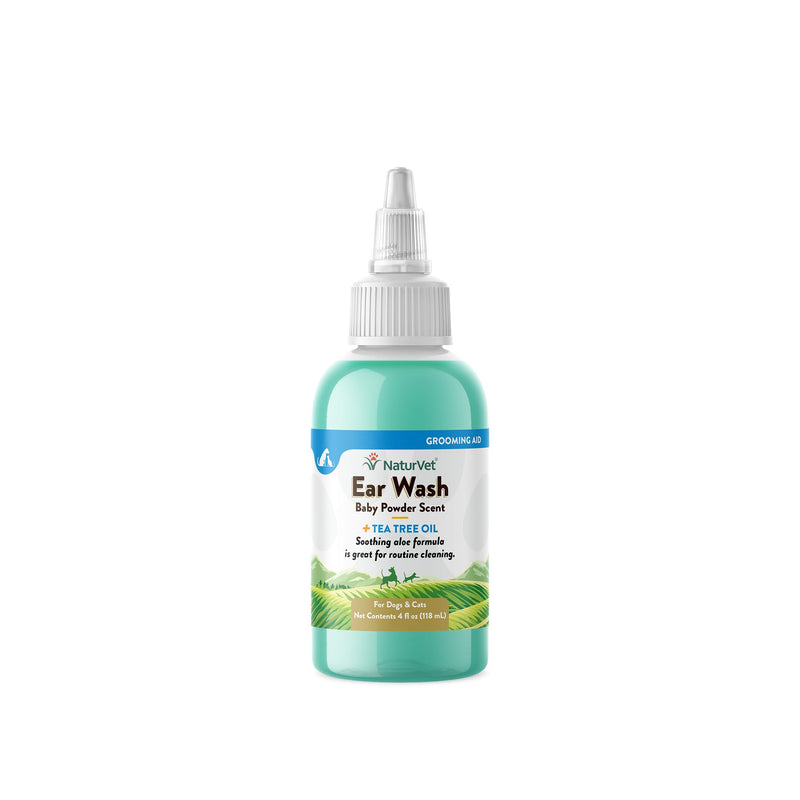 NaturVet Ear Wash Plus Tea Tree Oil for Dogs and Cats, 4 oz Liquid, Made in USA