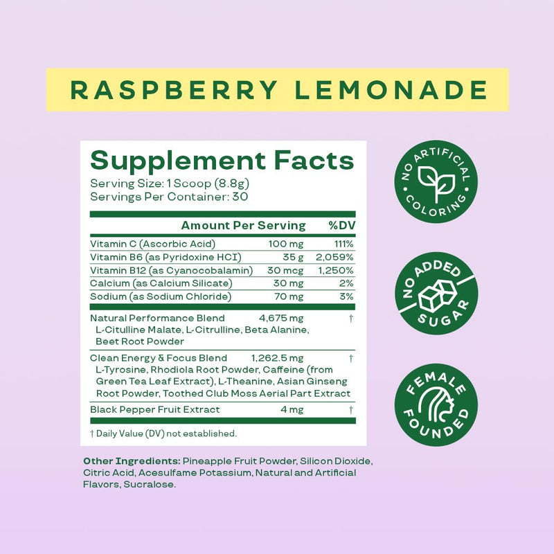 Bloom Nutrition High Energy Pre Workout with Beta Alanine, Ginseng and L Tyrosine for Amino Energy, Natural Caffeine Powder from Green Tea Extract, Keto, Sugar Free Drink Mix, Raspberry Lemonade 30 Servings (Pack of 1)