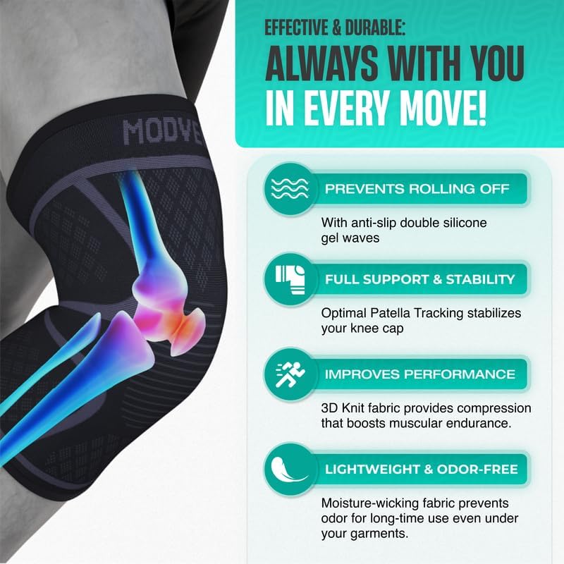 Modvel Compression Knee Brace for Women & Men - 2 Pack Knee Brace for Women Running Knee Pain, Knee Support Sleeve, Workout Sports Braces for Meniscus Tear ACL & Arthritis Pain Relief Purple XXX-Large