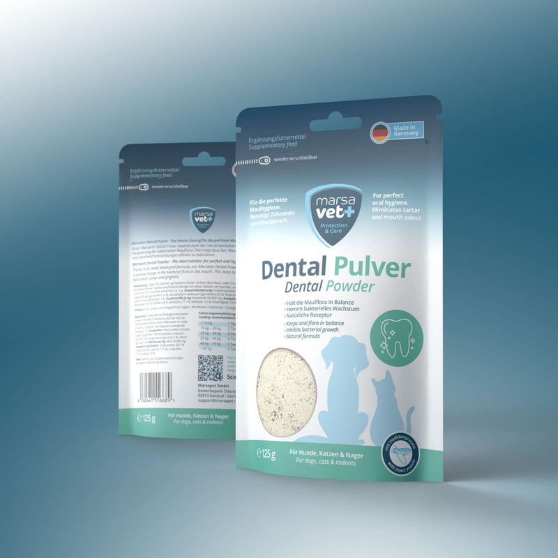 Marsavet Dental Powder - Dental Care for Dogs, Cats, Rodents with Insect Protein, Stress Free, Dog Toothbrush and Toothpaste, Eliminates Tartar, Plaque, Mouth Odour - 125g