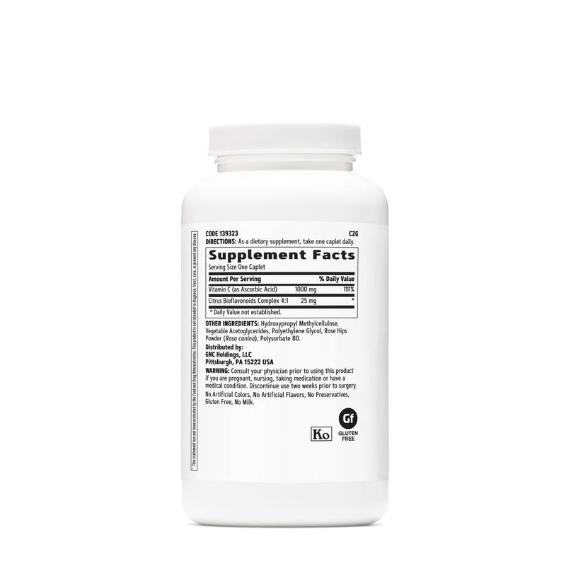 GNC Vitamin C Timed-Release 1000mg, Vegetarian & Dairy-Free, 180 Servings | Contains Ascorbic Acid and Citrus Bioflavonoids, Protective Antioxidant for Healthy Bones, Teeth, Blood Vessels, and Collagen
