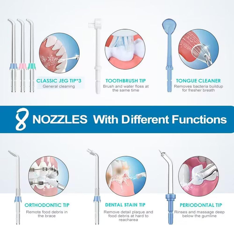 TUREWELL FC162 Water Dental Flosser for Teeth/Braces,10 Pressure Levels, 8 Water Jet Tips for Family, 600ML Electric Water Dental Oral Irrigator for Teeth Clean (White) White