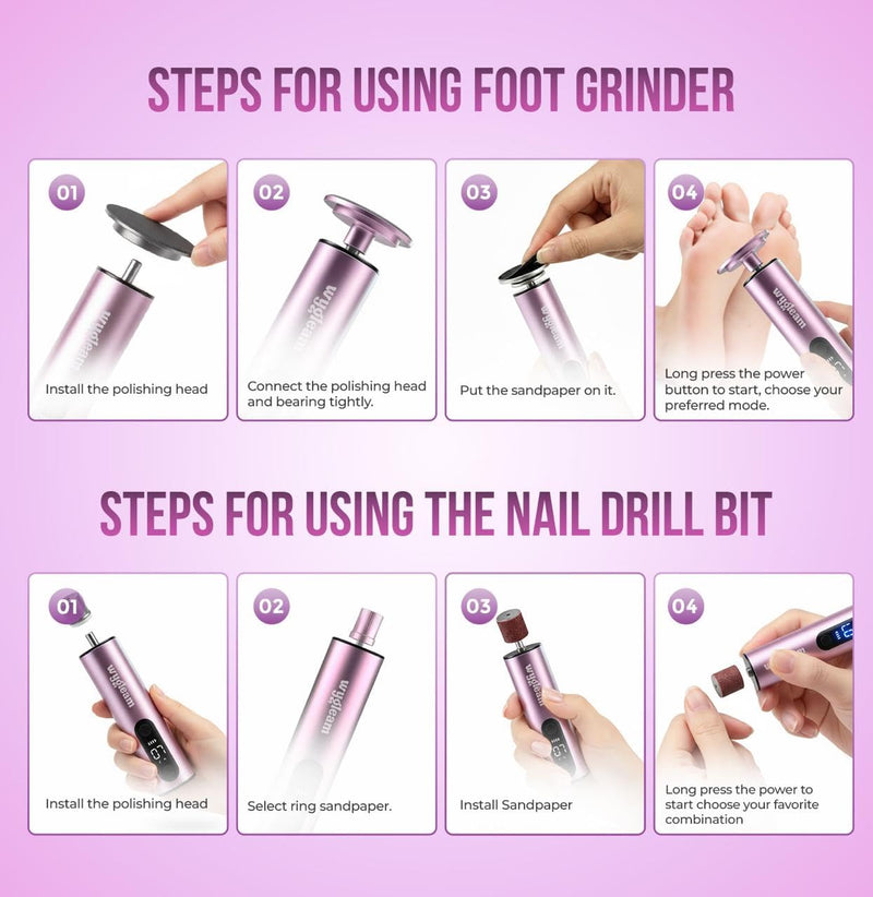 Electric Callus Remover for Feet & Nail File Drill Kit - 2 in 1 Rechargeable Pedicure Tools for Flawless Feet - Professional Foot File with 3 Speeds for Dead Skin Removal - At Home Pedicure Black - BeesActive Australia
