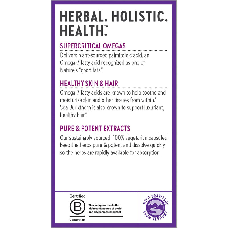 New Chapter Supercritical Omega 7 Supplement, 60 Count | Sea Buckthorn with Plant-Sourced Fatty Acids and Omega 7 for Skin, Mucous Membrane and Hair Support, Vegetarian Unflavored 60 Count (Pack of 1)