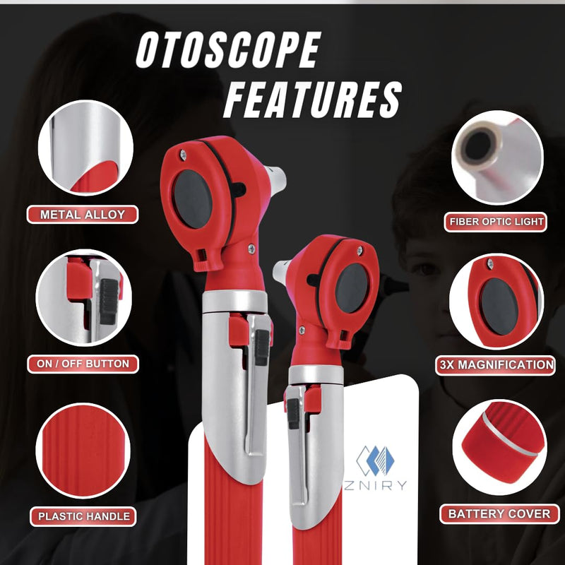 Fiber Optic Mini Otoscope - Ear Scope with Light for Infection Detection, Wax Removal, and at-Home ENT Exams (Red Color) - BeesActive Australia