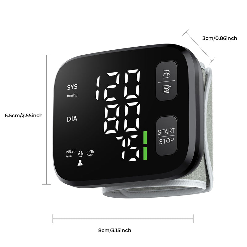 Blood Pressure Monitor LED Backlit Display Automatic Wrist Cuff Blood Pressure Monitors for Home Use 120x2 Reading Memory with Carrying Case, Black - BeesActive Australia