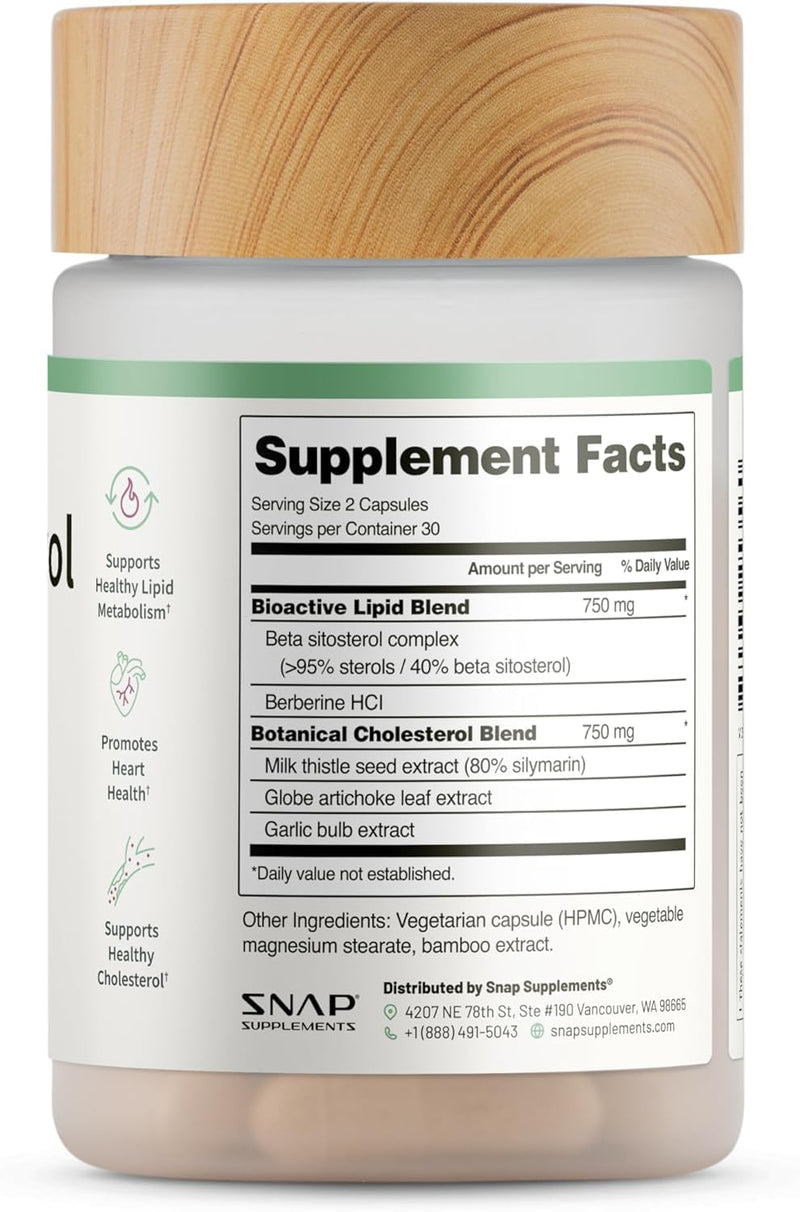 Snap Supplements Cholesterol Health - Naturally Supports Heart, Liver, Digestive and Metabolic Health, 60 Vegetarian Capsules