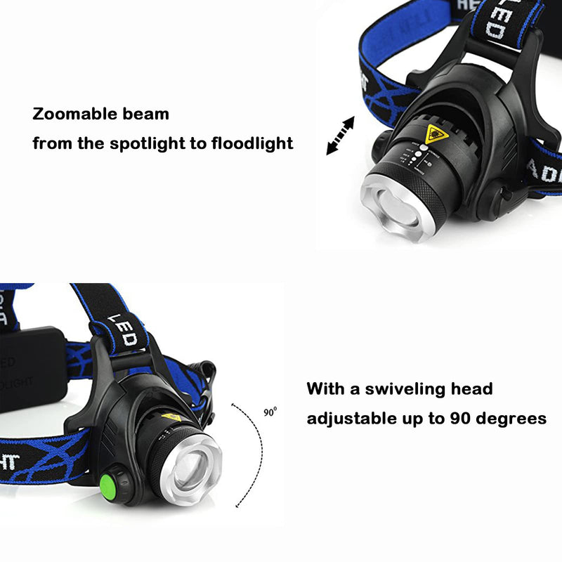 Multicolor Headlamp Flashlight 1000 Lumen Waterproof Zoomable Led Headlight with White Red Green Blue Light