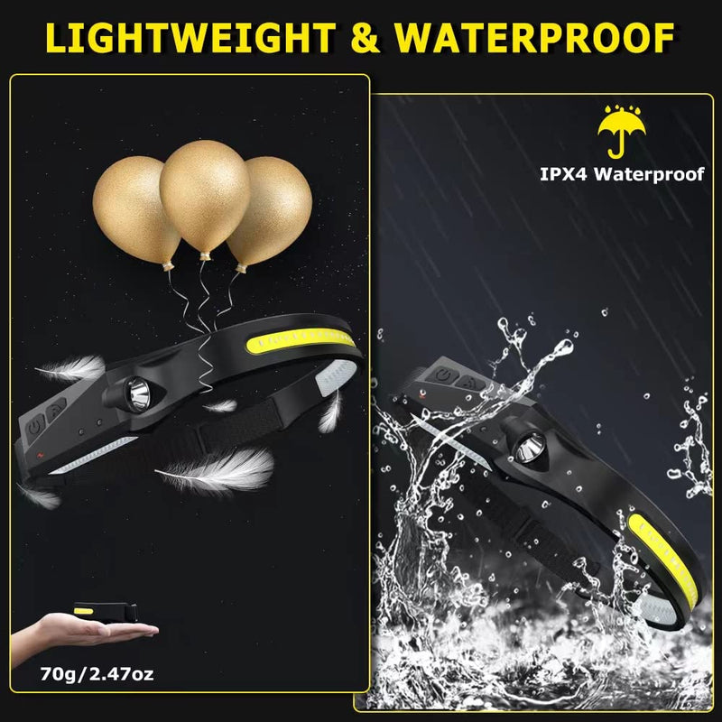 Rechargeable Headlamp 3PCS, 230° Wide Beam Head Lamp, Motion Sensor LED Headlamp Rechargeable, 5Mode Bright Headlamps for Adults, Head Lights for Forehead, Hard Hat Headlight, Camping Essentials Gear 3Pack