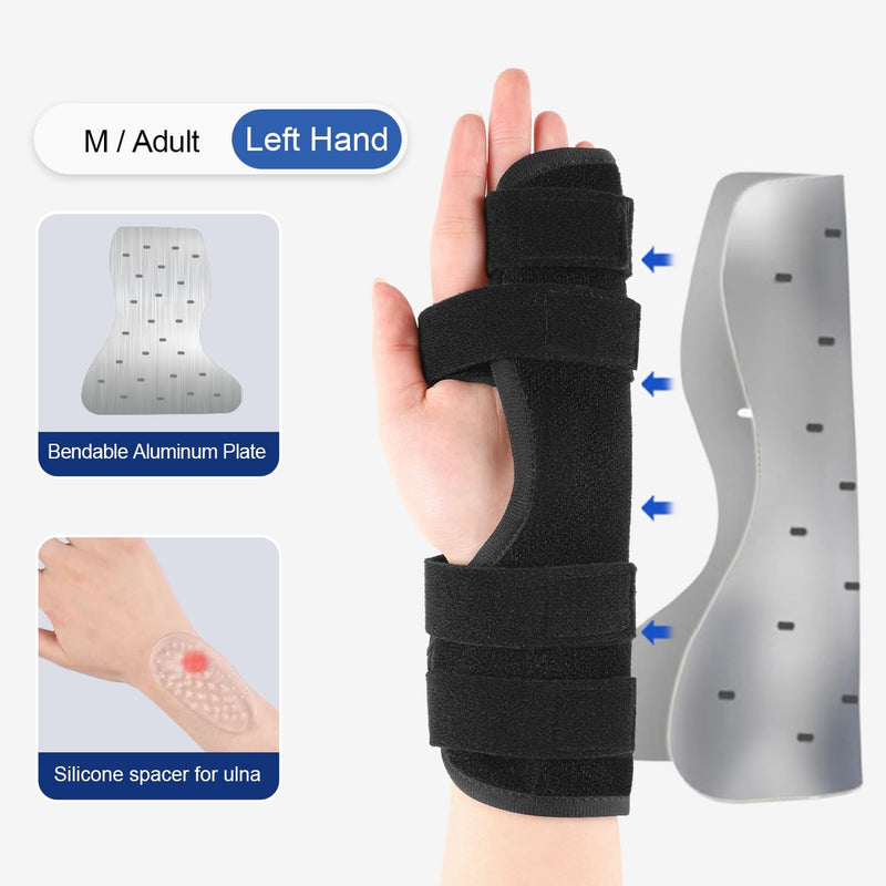 Pinky & Ring Finger Splint Brace - Left Hand Brace Support for Boxer Fracture, Mallet Finger & Dislocation, Arthritis, Sprain, Broken, Little Finger Cast Immobilizer Straightener (4th/5th Metacarpal) Medium Left Black 1