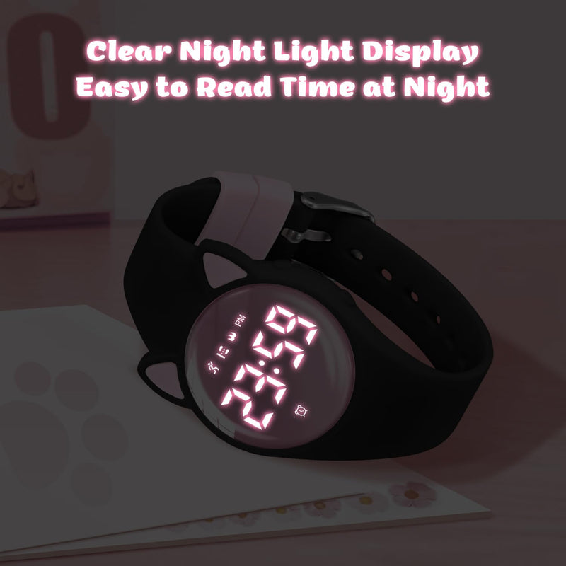 Kids Digital Watches for Girls Boys, Sports Watch with Fitness Tracker, Pedometer, Alarm Clocks, Stopwatch, No App Needed & Waterproof Kids Watch, Gift for Teens Girls Boys Ages 5-14 T6F-DJ-BlackPink-Y - BeesActive Australia