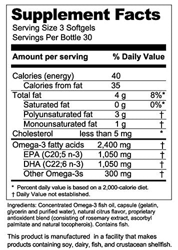 3Care® Omega-3 Complete 2,400mg, [Balanced 1:1 EPA & DHA] Fish Oil Supplement for Total Body Health [180-Count Softgels]-L8
