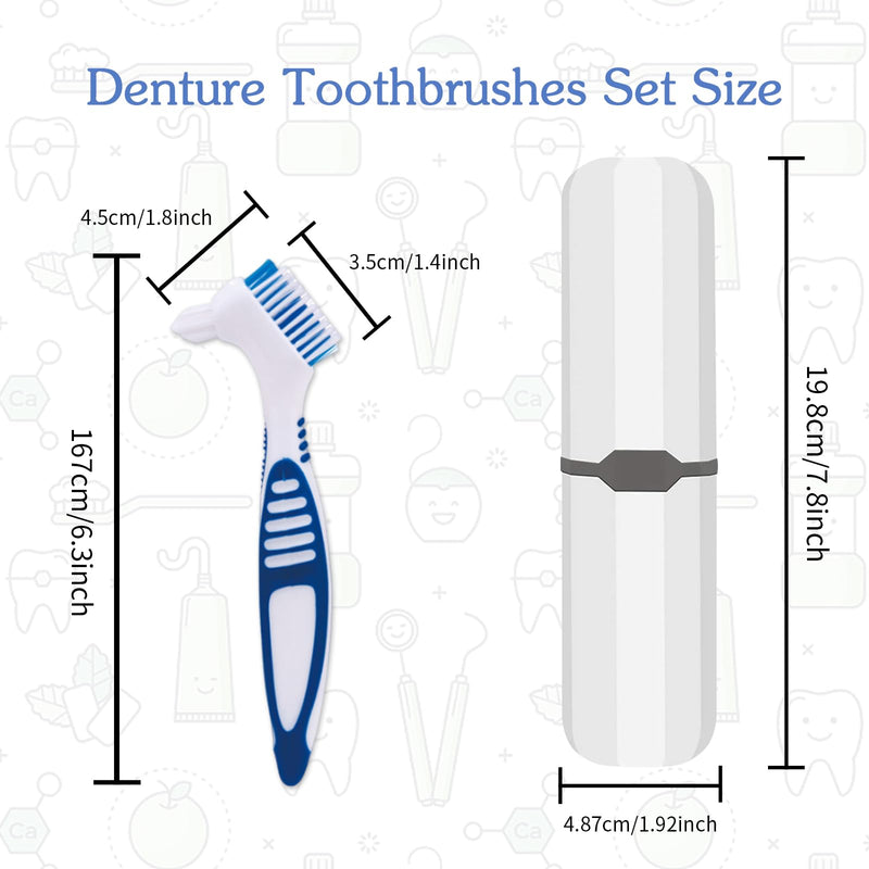 Denture Brush, 2 Pcs False Teeth Toothbrush with White Carrying Case, Multi-Tiered Bristles with Comfort Grip Handle for Effective Denture Cleaning - BeesActive Australia