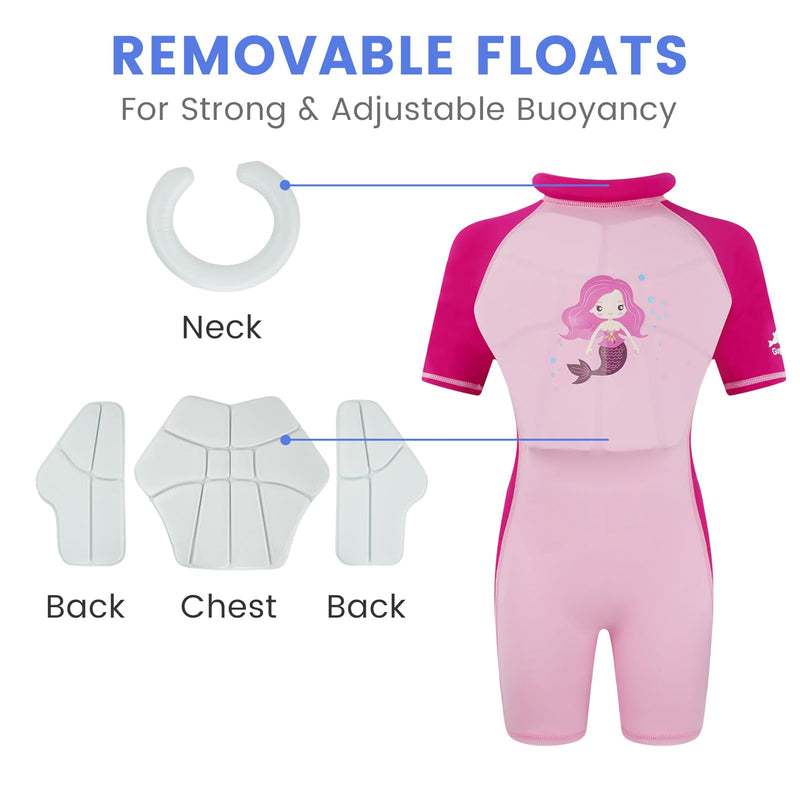 Gogokids Floatation Swimsuit One Piece Swimwear Float Suit Swim West, Toddler Bathing Suit Rash Guard with Arm Floaties Big Eyes Mermaid 8 - BeesActive Australia
