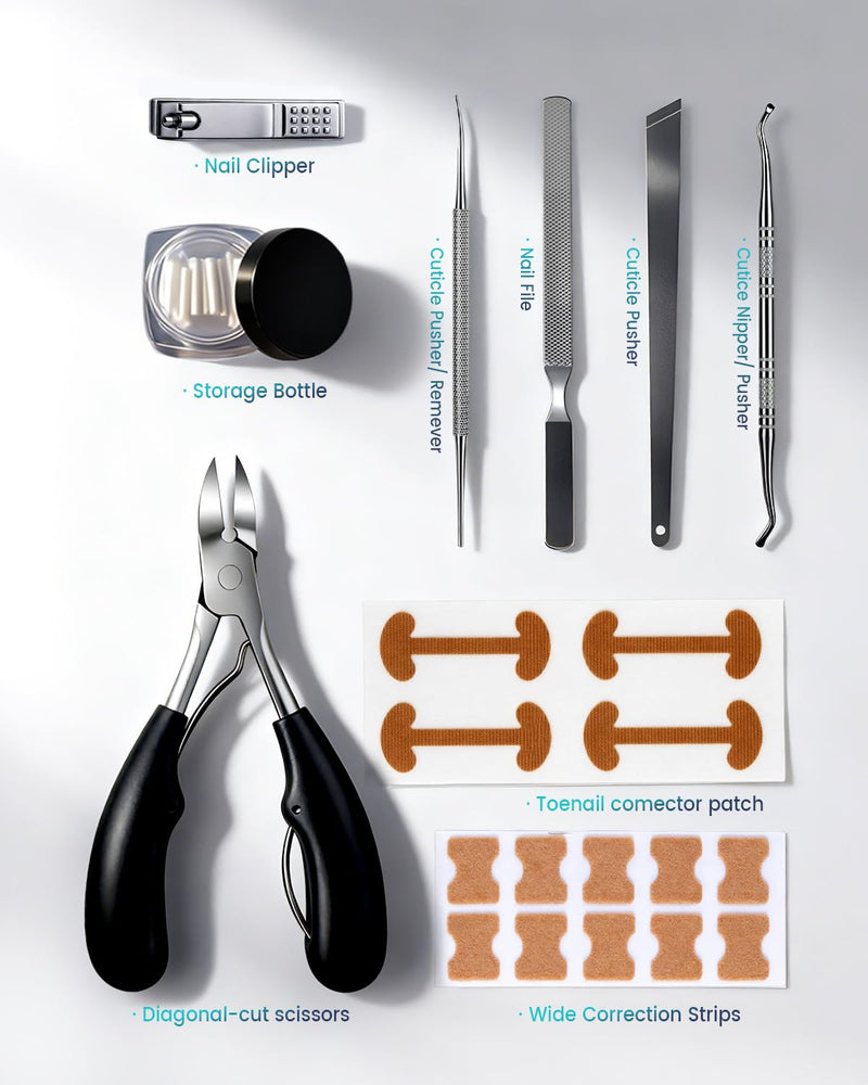 Professional Ingrown Toenail Corrector, 2-in-1 Ingrown Toenail Removal Kit with U-Shaped Strips and Correction Patch, Ingrown Toenail Clippers Tool Set- Effective Removal of Ingrown Toenails (Silver) Silver - BeesActive Australia