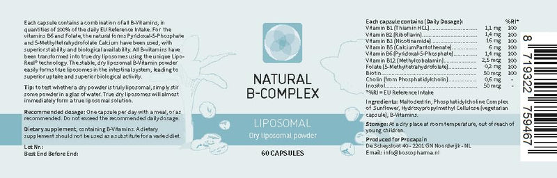 Natural Liposomal B Complex Capsules with All 6 Important B Vitamins (60) 60