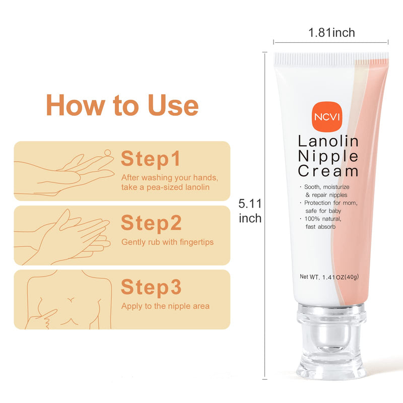 NCVI Pure Lanolin Nipple Cream for Breastfeeding, Nipple Crack Relief Care Cream for Breastfeeding Pain Suitable for Nursing Mothers/Pregnant Women, 100% Natural Ingredient -1.41 Ounces 1.41 Ounce (Pack of 1) - BeesActive Australia