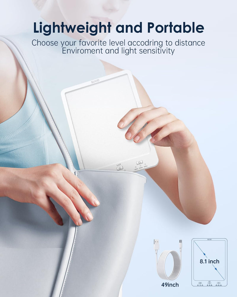 SUXIO Light Therapy Lamp Rechargeable, 10000 Lux Sunlight Lamp, with Wake-Up Function, Daylight Memory Happy Use As Lift-Mood, Box for Home/Office, White - BeesActive Australia