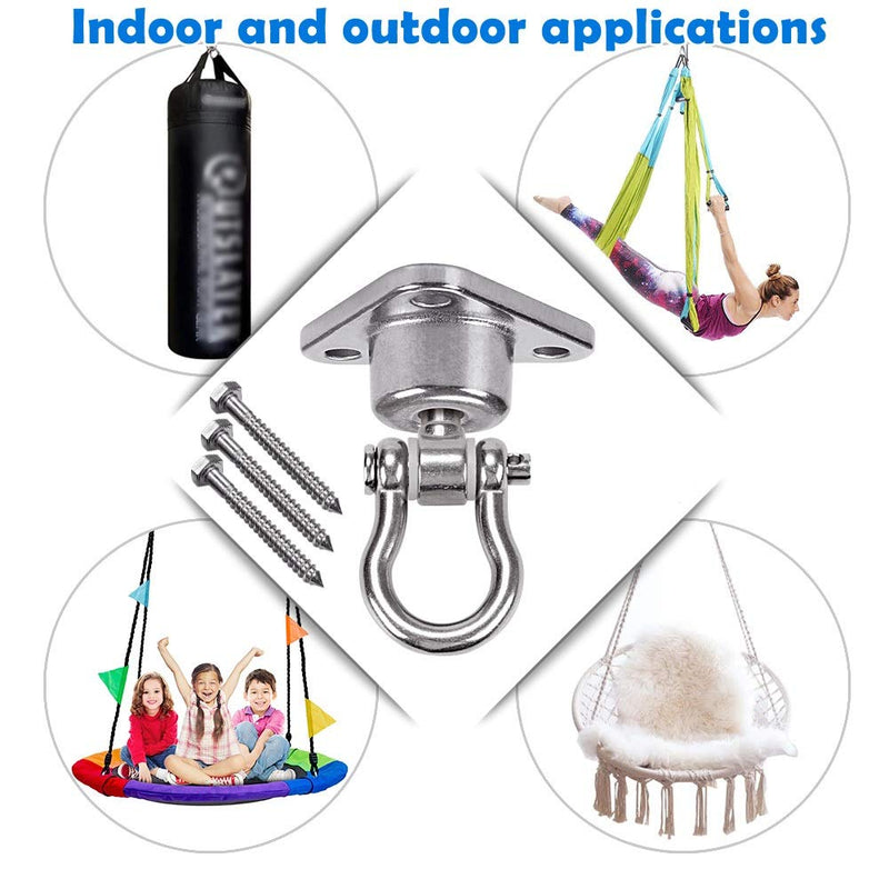 IOH Silent Bearing Swing Hanger Hammock Suspension Kit, SUS Rust Proof, 1500LB Heavy Duty 360 Degree Rotation, Yoga, Sandbag, Gym (3 wooden screws)