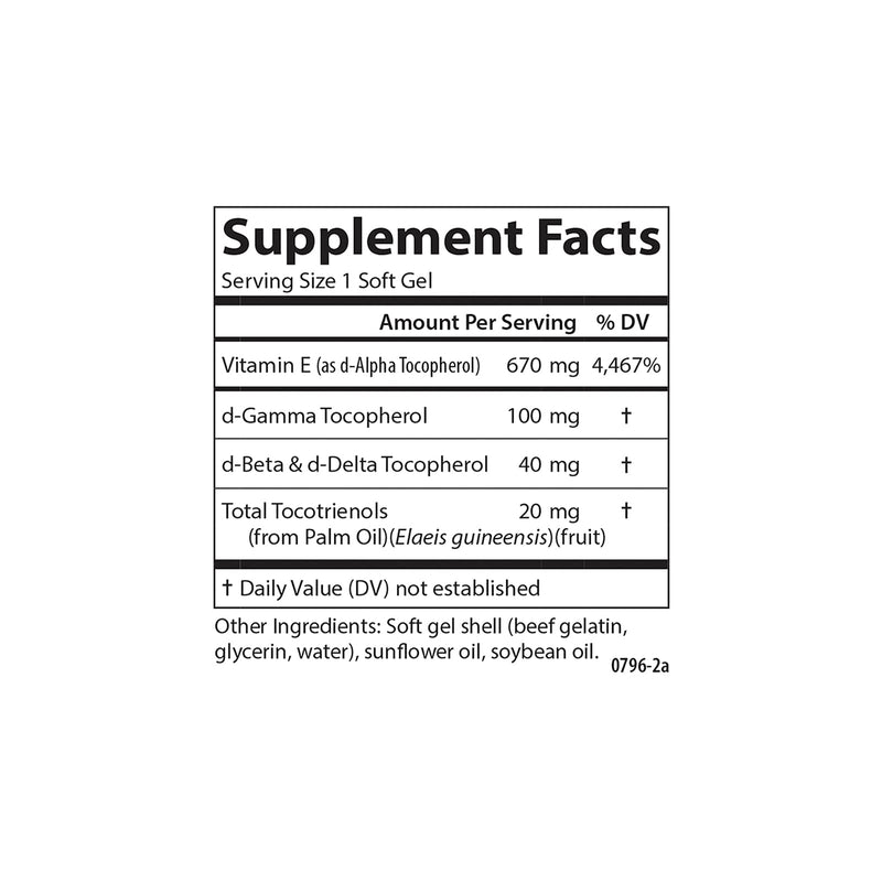 Carlson E-Gems Elite, 1000 IU (670 mg), Optimal Wellness, 60 Softgels | Vitamin E with Tocopherols and Tocotrienols