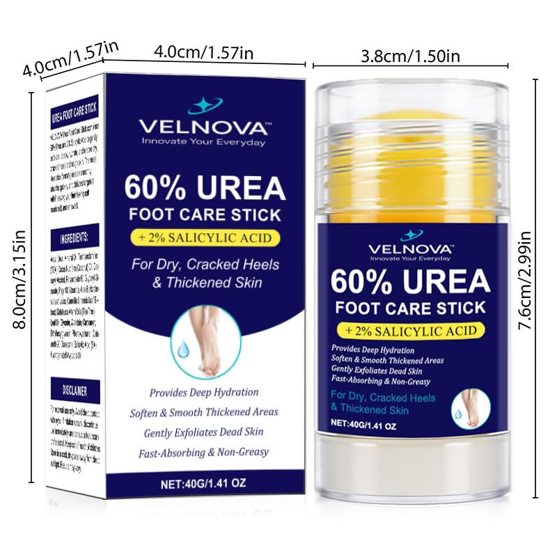 60% Urea Foot Care Stick with 2% Salicylic Acid – Maximum Strength Callus Remover & Foot Cream for Dry Cracked Heels – Exfoliating Moisturizer, Non-Greasy – 1.41 oz