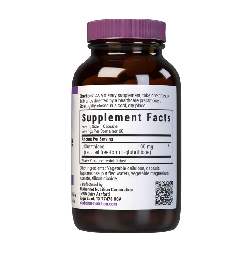 BlueBonnet Nutrition L-Glutathione 100 mg, 60 Vegetable Capsules | Non-GMO, Vegan, Kosher, Gluten-Free, Soy-Free