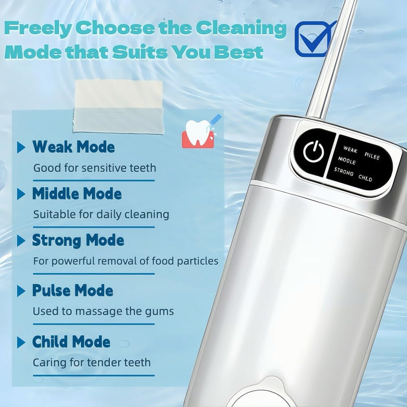 OFATRYLA Water Dental Flosser for Teeth,Cordless Portable Oral Irrigator with 300ML Telescopic Water Tank,5 Modes IPX7 Waterproof Travel Rechargeable Flossing Cleaning Picks for Brace,Gums White