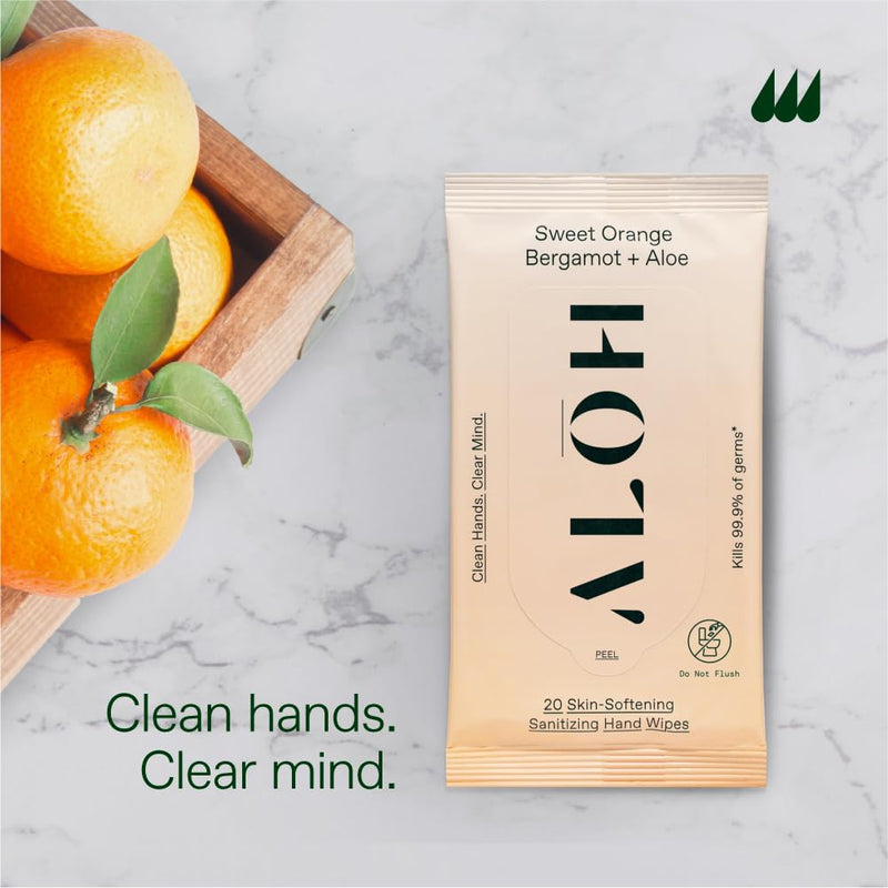 AL≈åH Sweet Orange Bergamot + Aloe Sanitizing Hand Wipes - Clean Hands, Clear Mind - On The Go Hand Sanitizing Wipes for Kids and Adults - Travel Size 3 Pack 20ct Wipes (60 wipes) Sweet Orange Bergamot 3 pack 20ct Wipes (60 wipes)