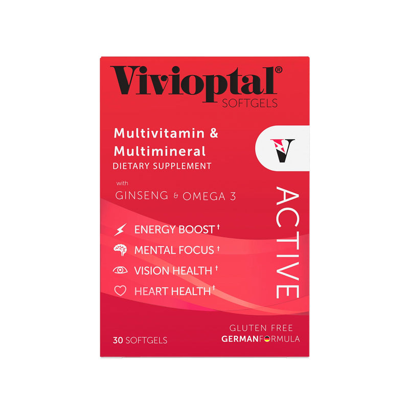 Vivioptal Active, 30 Softgels, Ginseng & Omega 3, Multivitamin & Multimineral, Gluten Free, German Formula