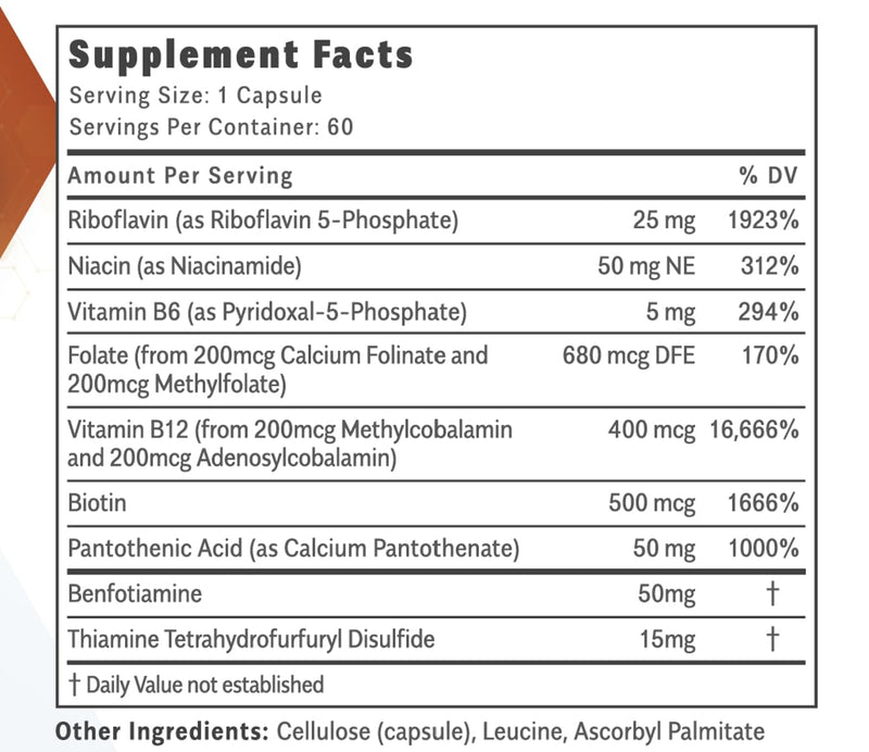 Objective Nutrients Thiactive B Complex, Uniquely Formulated, Contains TTFD & Benfotiamine, No Toxic Fillers, Supports Energy Metabolism, Third Party Tested, Made in USA, 60 capsules