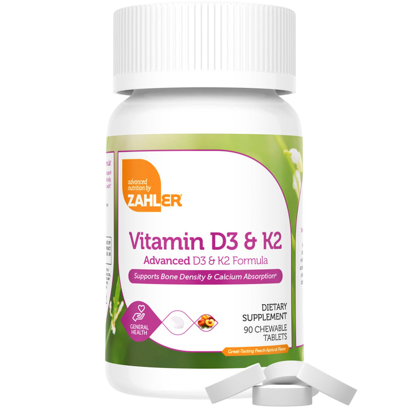 Zahler - Vitamin D3 & K2 Chewable Supplement (90 Count) - Certified Kosher K2 D3 Vitamin 5000 IU Delicious Chew Tablet - Vitamin D & K2 for Calcium Absorption, Bone Density & Immune Support