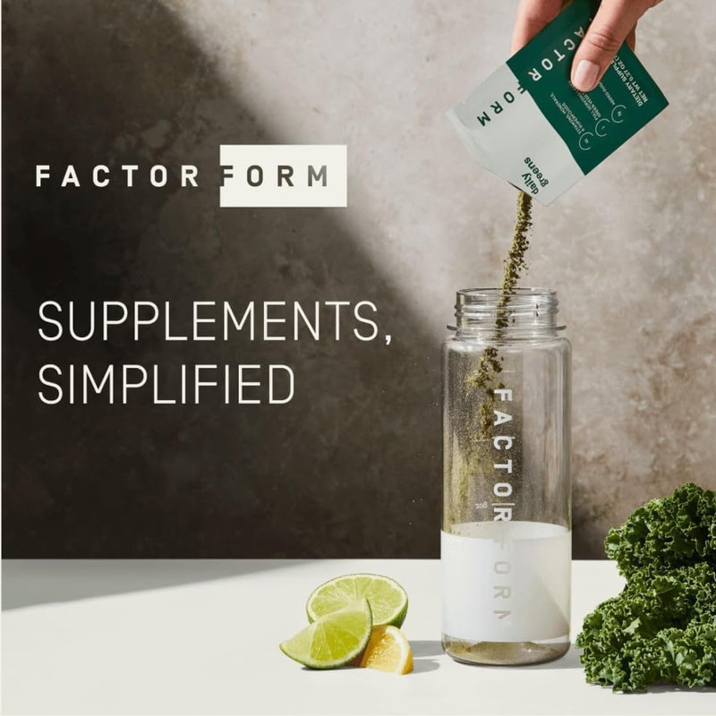 FACTOR FORM Daily Greens Superfood Powder | 5 Functional Blends for Gut Health, Energy & Immunity | Prebiotics, Probiotics, Adaptogens, B Vitamins (30 Servings, Jar) 8.1 Ounce (Pack of 1)
