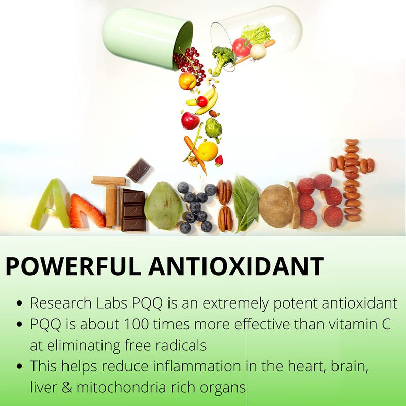 Research Labs Ultra High Purity 20mg PQQ Capsules, 120 Capsules. Pure, Concentrated High Bioavailability. Pyrroloquinoline Quinone Supplement ATP Energy, Heart, Cognitive Support Nootropic 2