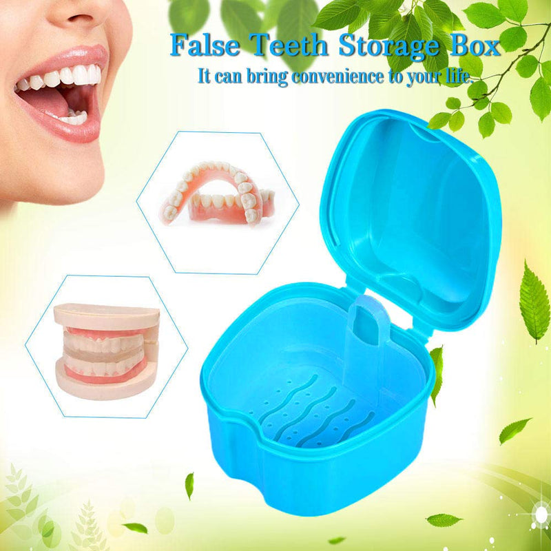 Denture Bath Box Cup, Complete Clean Care for Dentures, Clear Braces, Mouth Guard, Night Guard & Retainers, Traveling (Navy Blue & Blue) Navy Blue & Blue