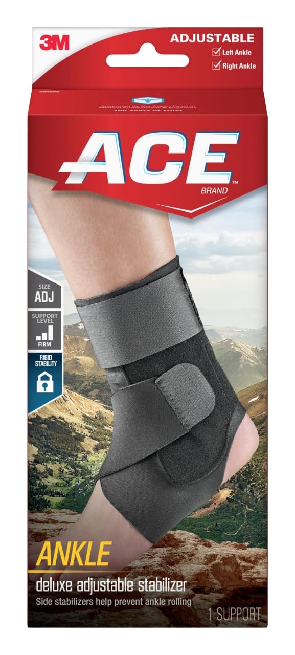 ACE Deluxe Ankle Stabilizer, Adjustable, Black, 1/Pack 1 Count (Pack of 1) - BeesActive Australia