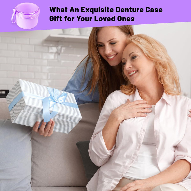 Leak Proof Travel Denture Bath Case for Full Dentures, Denture Cups for Soaking Dentures, Denture Container Cups with Brush for Dentures, Aligner, Retainers, Mouth Guard (Purple) Purple - BeesActive Australia