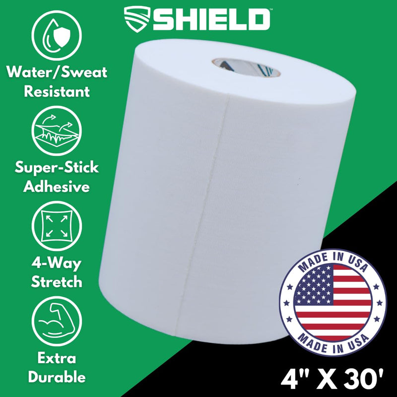 SHIELD Turf Tape Football ‚Äì USA Made ‚Äì 30 Ft, Flexible Arm Protection, Sweatproof Athletic Tape, Durable 4-Way Stretch ‚Äì White