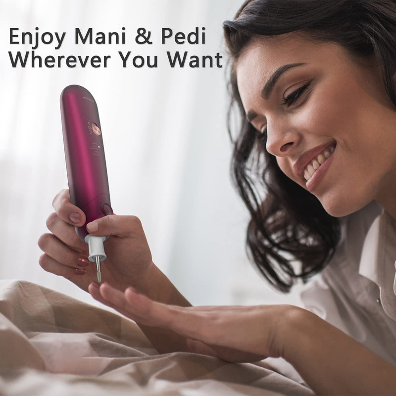 Professional Manicure Pedicure Set - Cordless Electric Foot Nail Care Trimmer Buffer Tools - 5 Speeds, Rechargeable, Thick Nails (Red) Red - BeesActive Australia