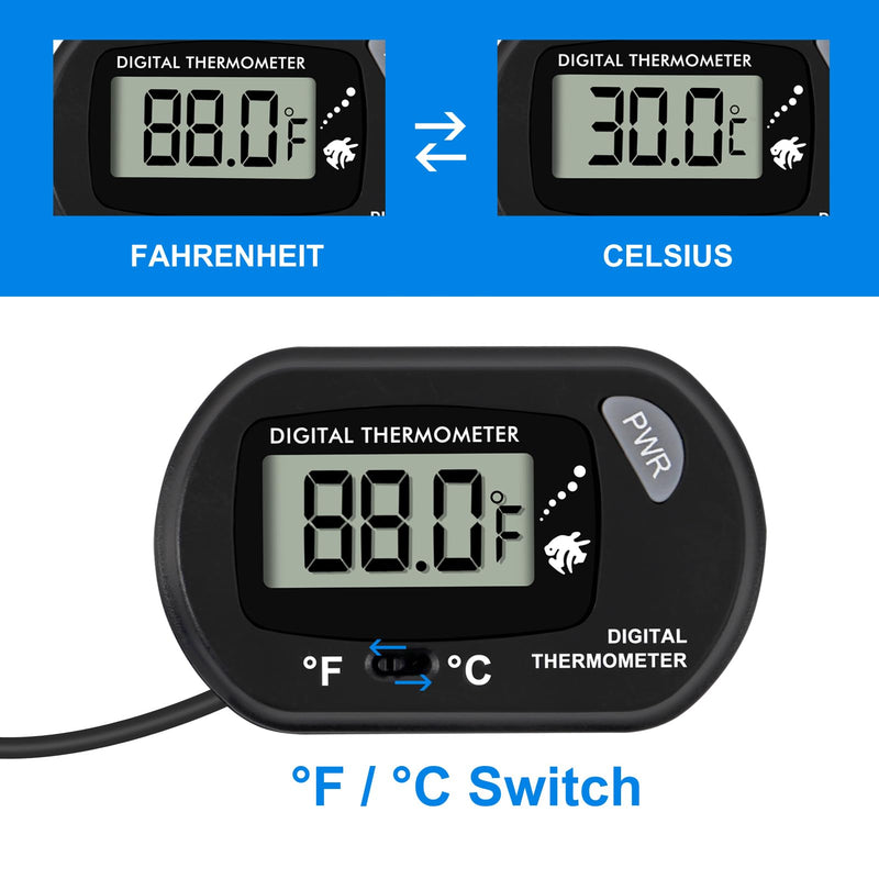 Aquarium Thermometer, Fish Tank Thermometer, Water Thermometer with 3.3ft Cord Fahrenheit/Celsius(℉/℃) for Vehicle Reptile Terrarium Fish Tank Refrigerator (6pcs) 6pcs - BeesActive Australia