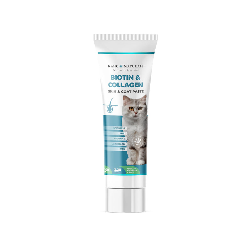 Skin & Coat Cat Supplement – Biotin, Collagen & Omega-3 with Spirulina – Skin Health, Shedding Support – 3.38 oz