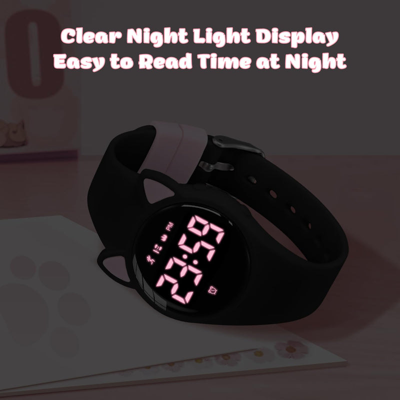 Kids Digital Watches for Girls Boys, Sports Watch with Fitness Tracker, Pedometer, Alarm Clocks, Stopwatch, No App Needed & Waterproof Kids Watch, Gift for Teens Girls Boys Ages 5-14 T6F-BlackPink-Y