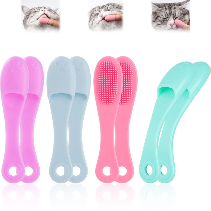 8PCS Silicone Cat Chin Brush, Silicone Scrubber for Cat Chin Cleaner, Soft Pet Finger Toothbrush Dental Care for Cats Dog Puppies 8PCS (Pink+Green+Purple+Blue)*2