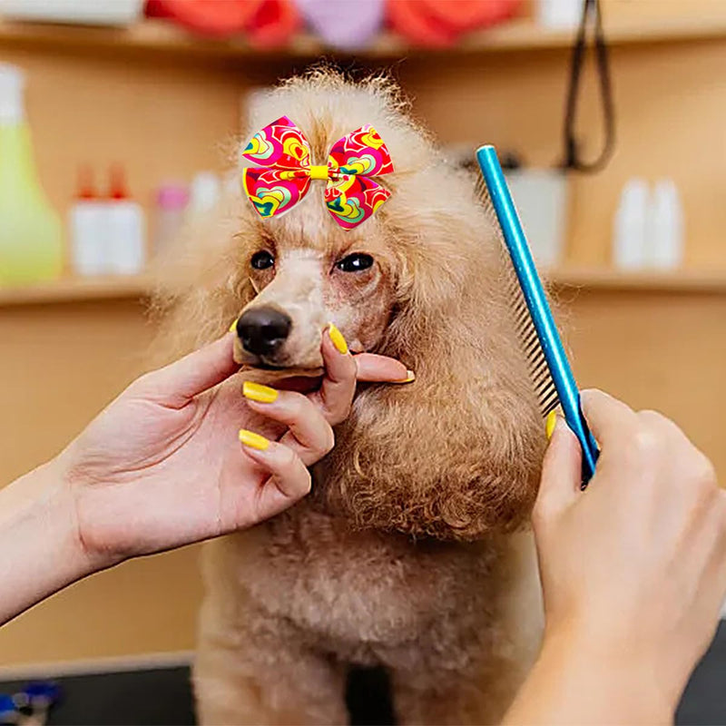24Pcs/12 Pairs 4" Big Valentines Dog Hair Bows for Large Breed Dogs Heart Rose Kiss Lips Pattern Blue Pink Red Purple Yellow Black for Girl Boy Bowknot Topknot Grooming Hair Accessories 24pcs/12pairs 4'' Valentines - BeesActive Australia
