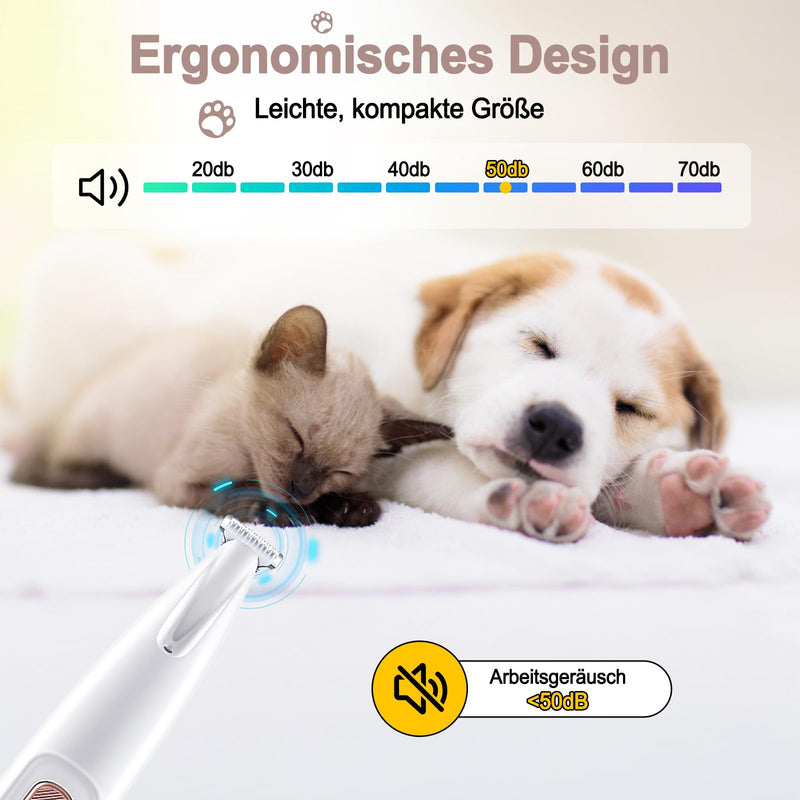 Lottsall Quiet Dog Clipper, Paw Trimmer for Dogs, Professional Pet Hair Trimmer with LED Light for Paws, Eyes, Ears, Face, Body, White - BeesActive Australia