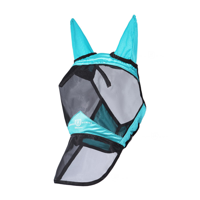 Harrison Howard Pro Luminous Horse Full Face Fly Mask Large Eye Space Long Nose with Ears UV Protection for Horse Teal L - BeesActive Australia