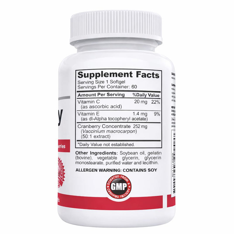 Nutracraft Cranberry Concentrate with Vitamin C & E | Urinary Tract & Bladder Support Supplement | 60 Softgels