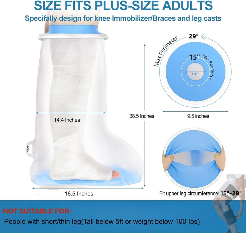 YUNCHI Upgraded Extra Wide Full Leg Cast Cover for Shower after Knee Surgeries with Non-Slip Bottom for Leg Wounds, Bandage, Large Cast, Knee Immobilizer/Brace, Walking Boots, Reusable NEW-Extra Wide-Full Leg - BeesActive Australia